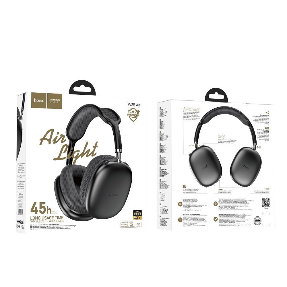 Беспроводные внешние наушники HOCO W35 Air Triumph BT headset, черные