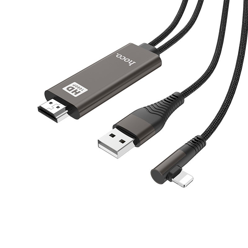 Адаптер-переходник Lightning to HDMI HOCO UA14 с доп питанием 1,8 метра, серый