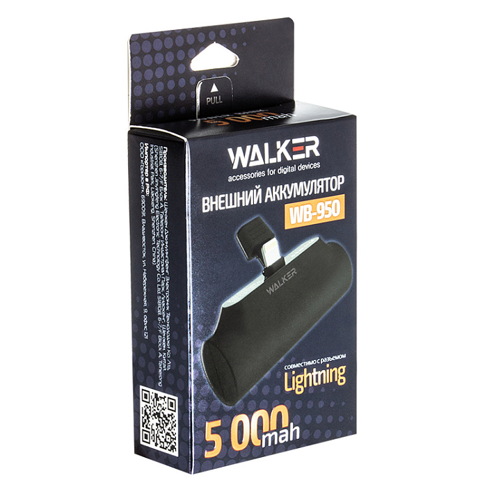 Внешний аккумулятор Power Bank 5000 mAh WALKER WB-950 Mini (Lightning), подставка, черный