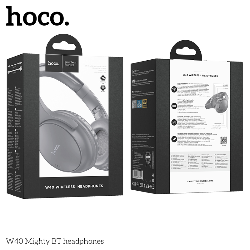 Беспроводные внешние наушники HOCO W40 Mighty wireless headphones, серые