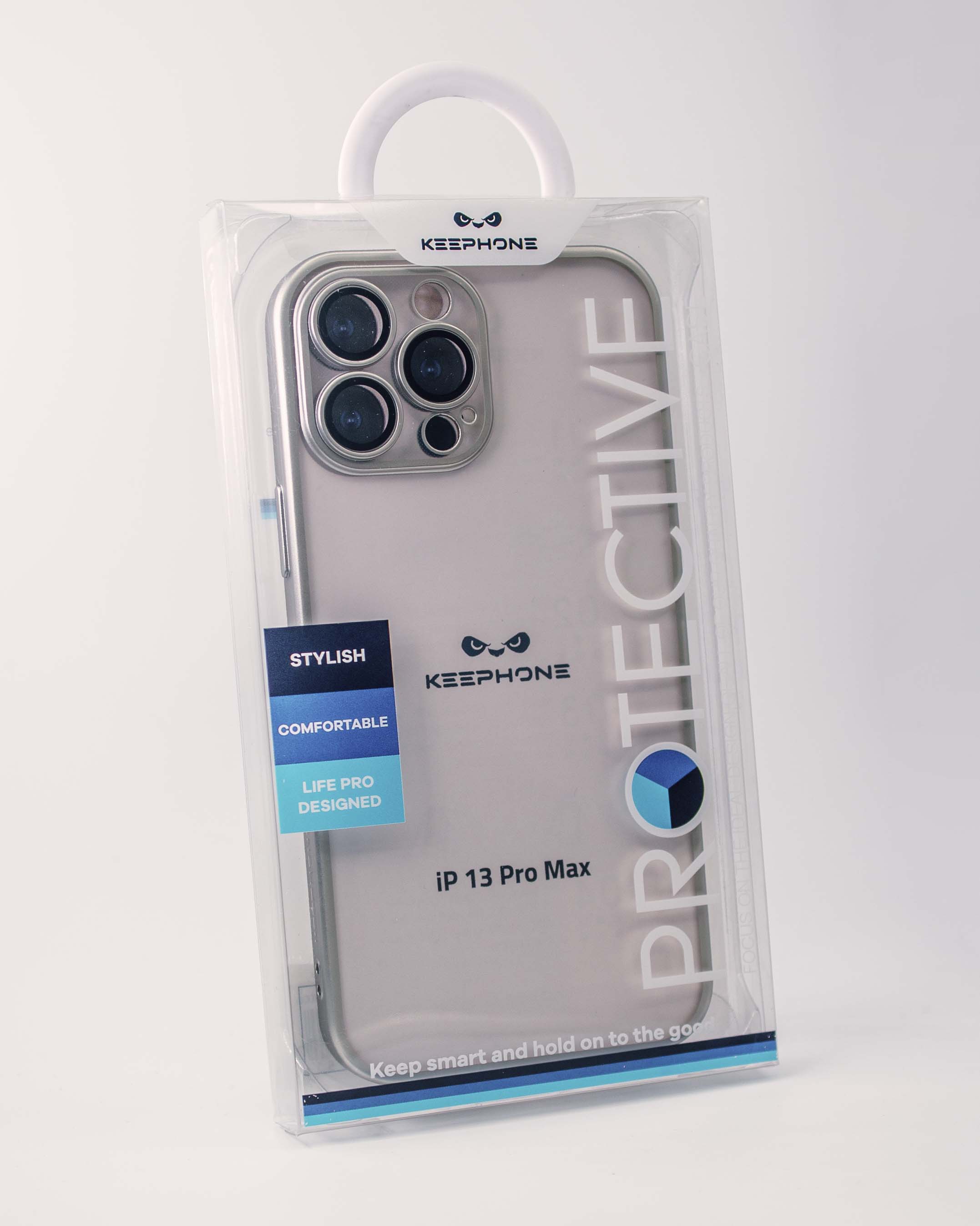 Чехол KeepHone iPhone 13 Pro Max матовый с защитной линзой, серебро