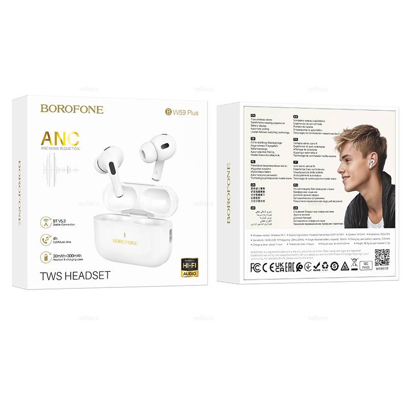 Беспроводные наушники BOROFONE BW59 Plus True Wireless ANC Bluetooth Earphone, белые