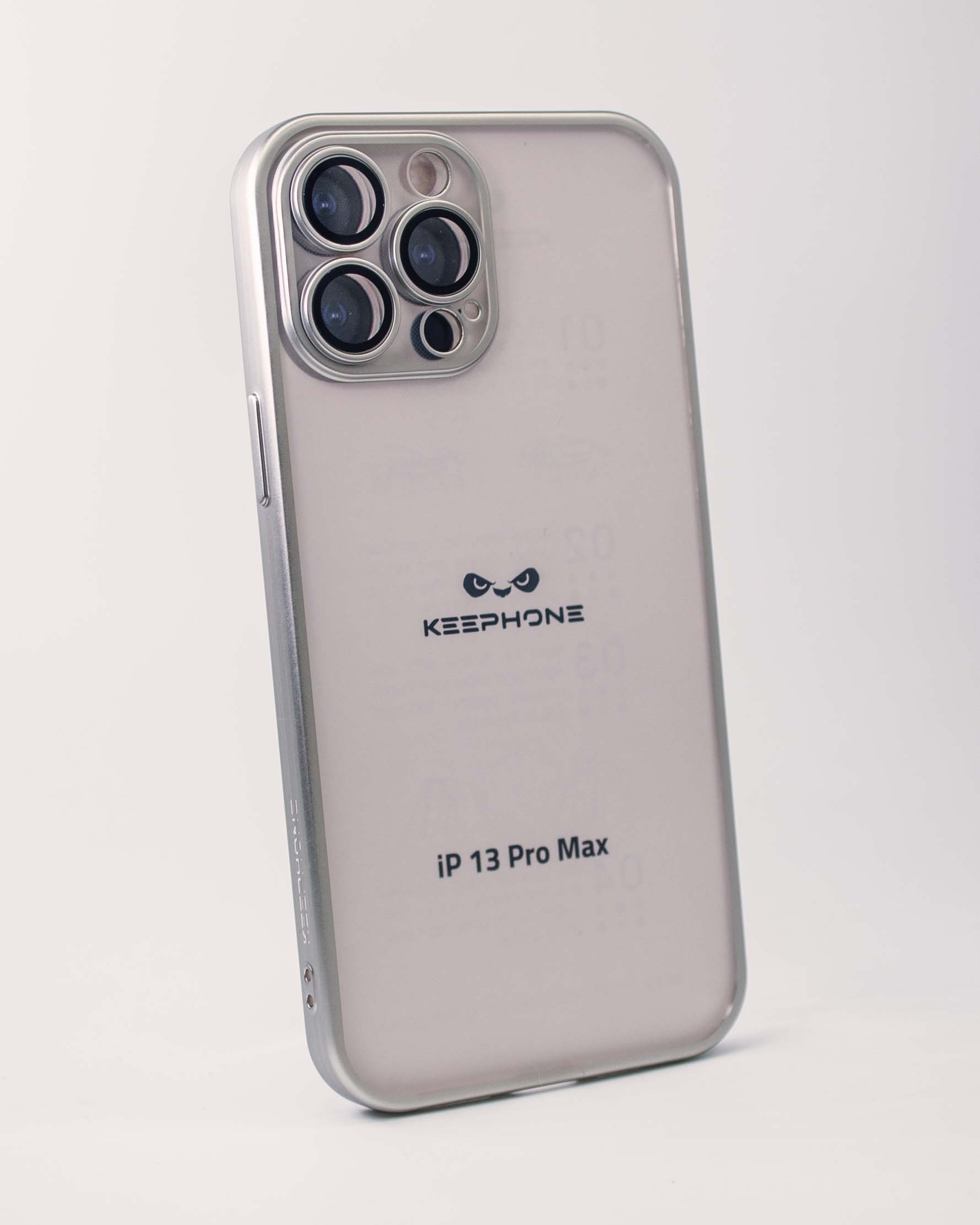 Чехол KeepHone iPhone 13 Pro Max матовый с защитной линзой, серебро