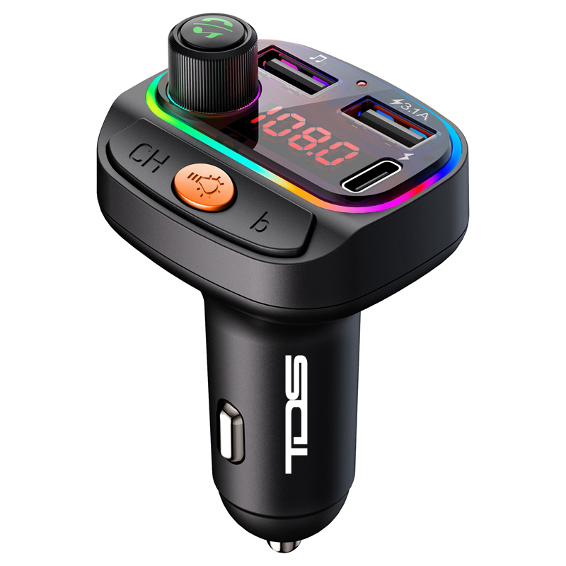 USB MP3 плеер с FM трансмиттером с дисплеем TDS TS-CAF14 (Bluetooth, RGB, USB 3.1, Type-C) черный