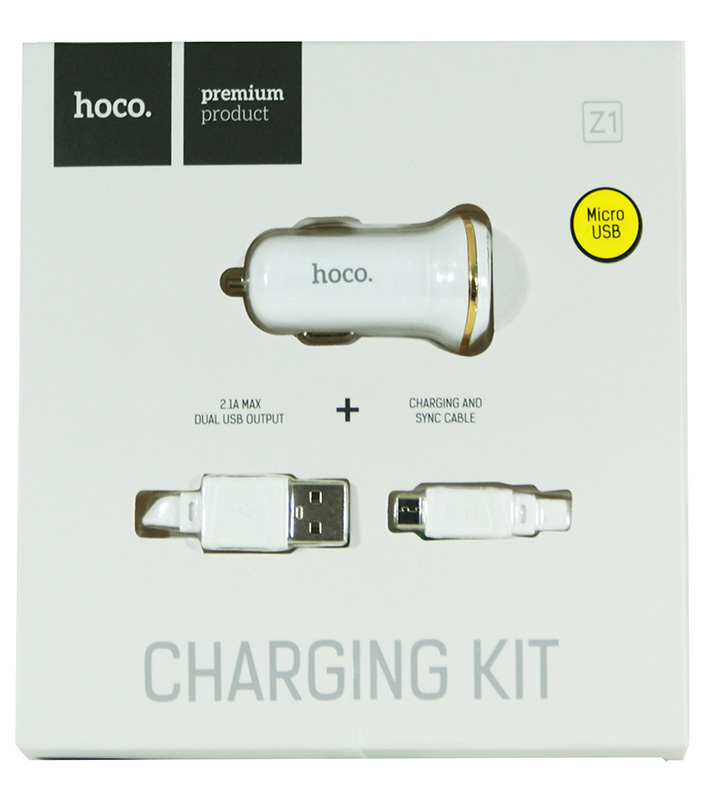 Автомобильный адаптер HOCO Z1 (2100mAh) с кабелем Lightning, белый