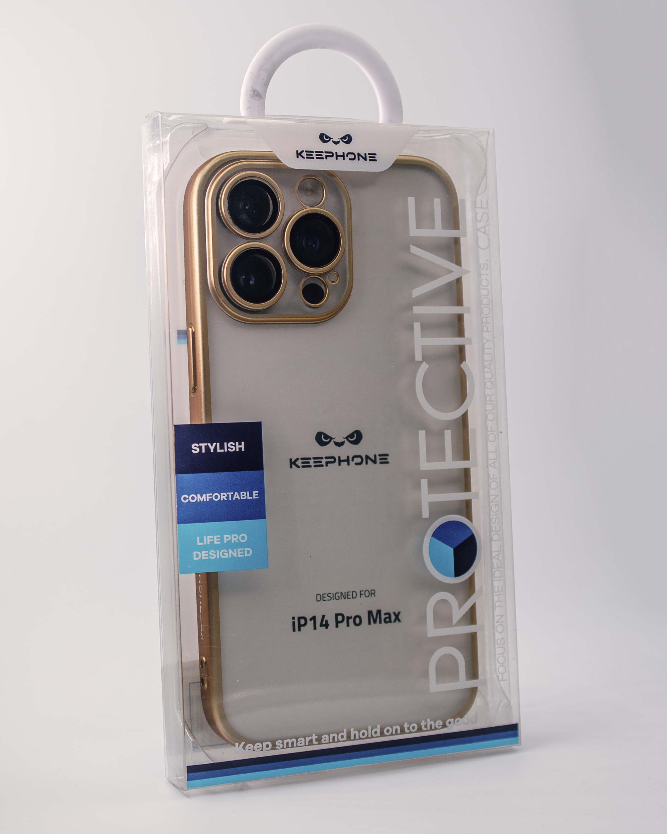 Чехол KeepHone iPhone 14 Pro Max с защитной линзой, золото