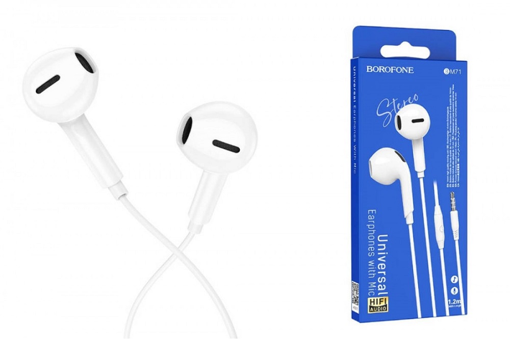 Наушники проводные BOROFONE BM71 universal earphones 3.5mm, белые