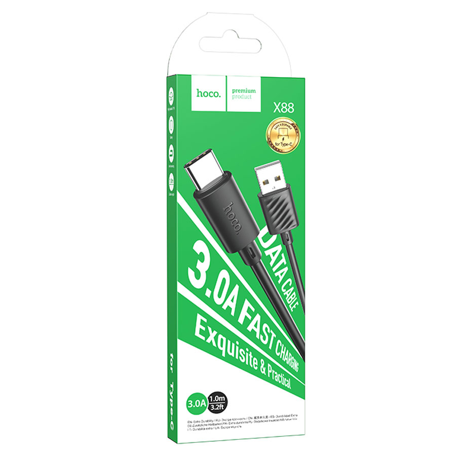USB кабель Type-C HOCO X88 Gratified (100см. 3.0A), черный