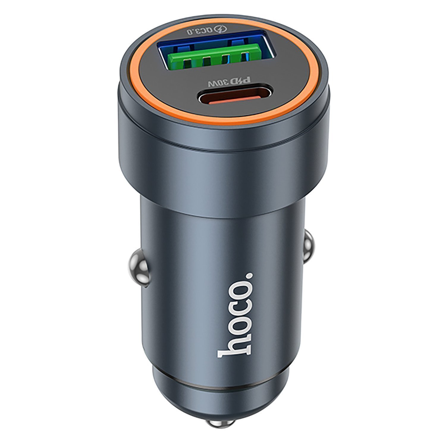 Автомобильный адаптер HOCO Z57A Glorious PD30W+QC3.0 USB/Type-C/5V/3A с кабелем Type-C-Type-C, серый