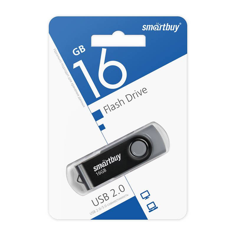 USB флеш-накопитель Smartbuy 16 GB USB 2.0 Twist, черный