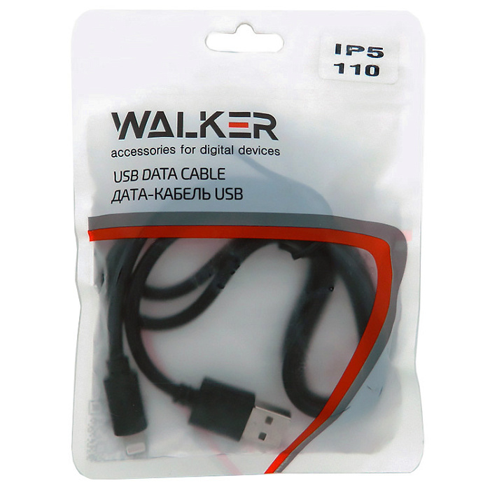 USB кабель Lightning "WALKER" C110, 2А, (100см), в пакете, черный