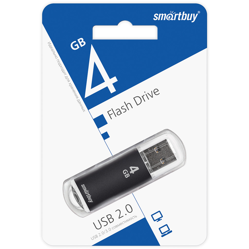 USB флеш-накопитель Smartbuy 04 GB USB 2.0 V-Cut, черный