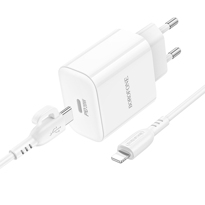 Сетевой адаптер BOROFONE BA81A PD20W single port + кабель Type-C To Lightning, белый