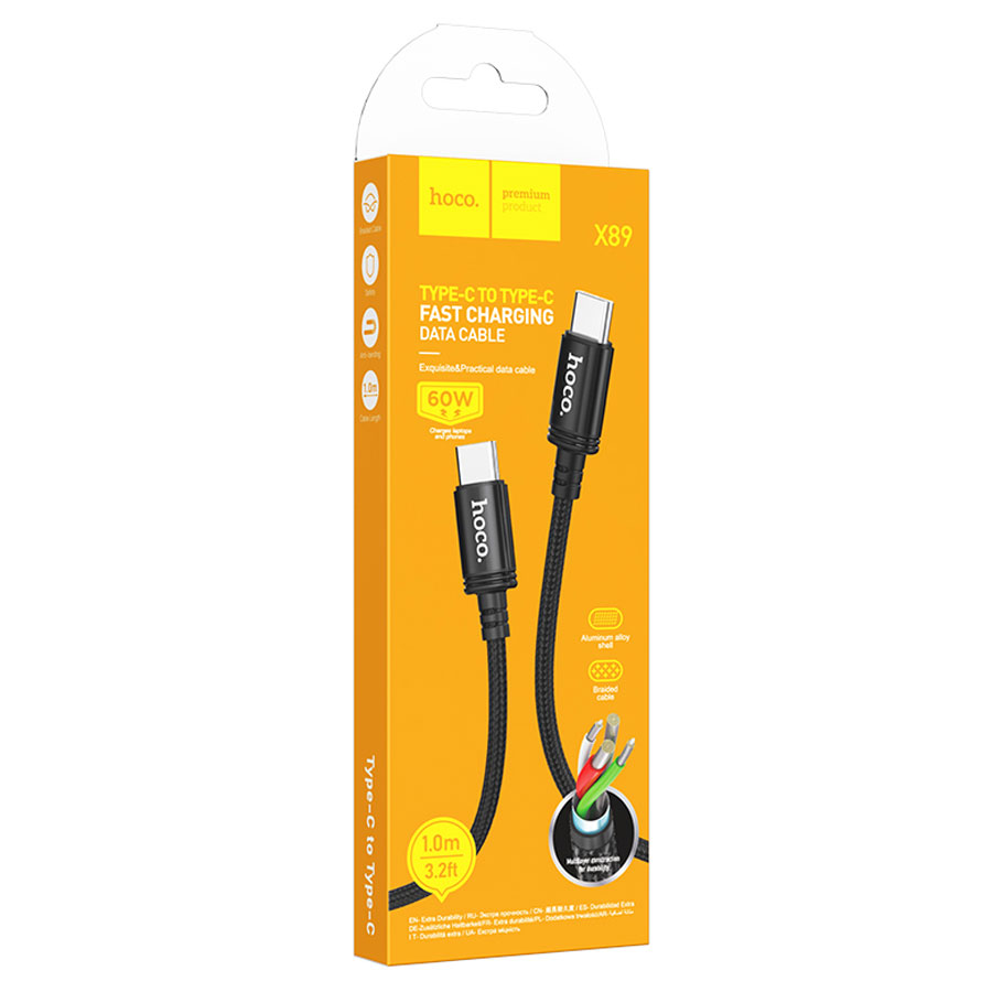 USB-C кабель HOCO X89 Wind 60W Type-C to Type-C (100см. 3A), черный