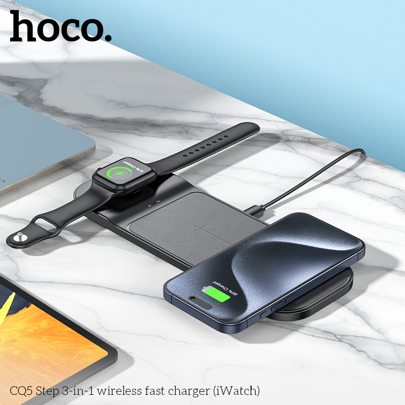 Беспроводное зарядное устройство HOCO CQ5 Step 3-in-1 Wireless fast Charger (iWatch), черный