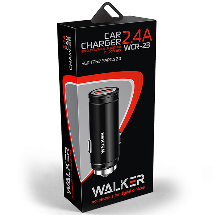 Автомобильный адаптер WALKER WCR-23 18W, USB QC3.0, черный