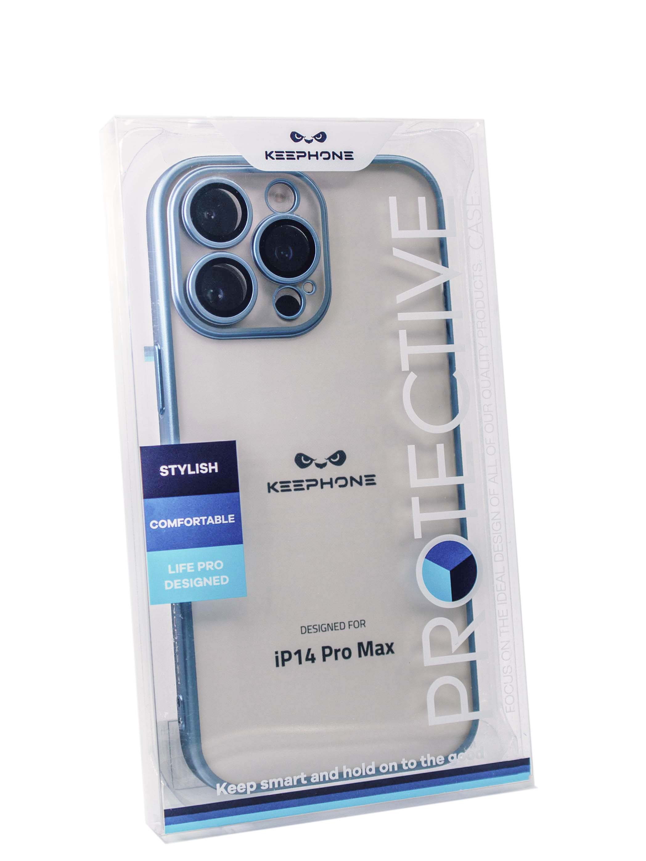 Чехол KeepHone iPhone 14 Pro Max с защитной линзой, голубой