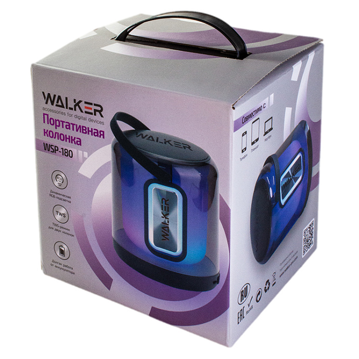 Колонка портативная WALKER WSP-180 Bluetooth, черная