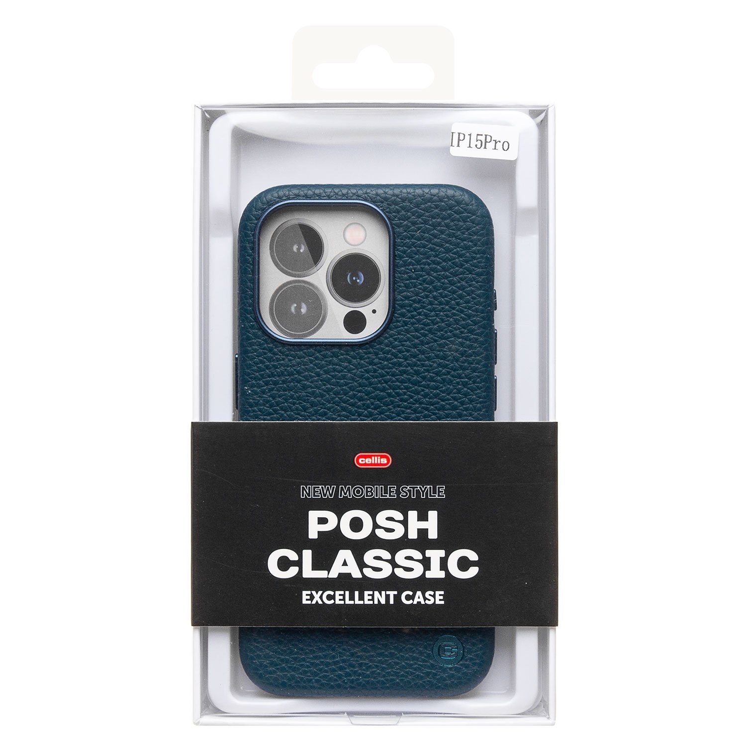 Чехол натуральная кожа зернистая MagSafe iPhone 15 Pro, темно-синий