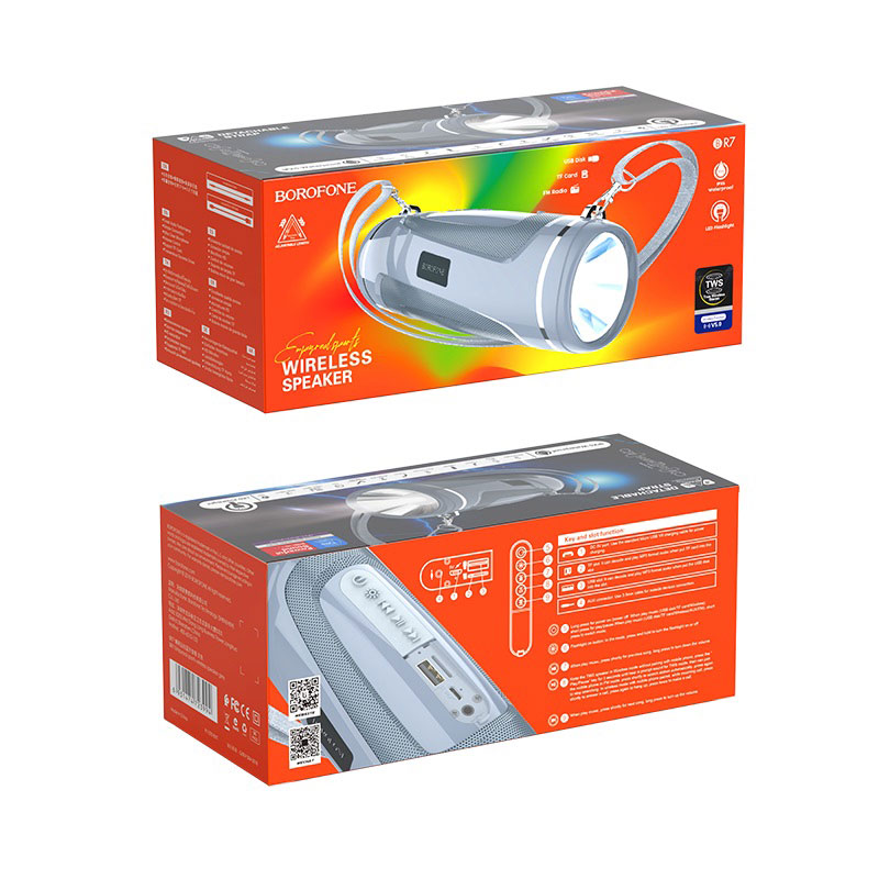 Колонка портативная BOROFONE BR7 Empyreal sport wireless speaker Bluetooth, серая