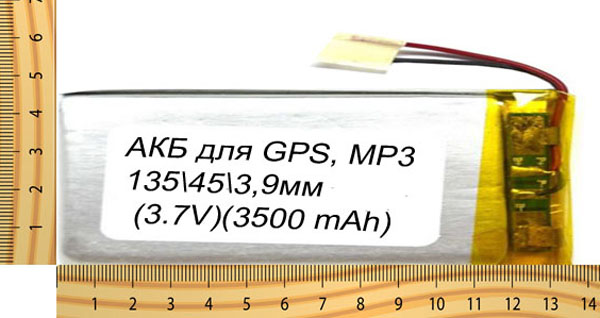 АКБ универсальная на проводах 135/ 45/ 3,9мм (3.7V, 3500 mAh)