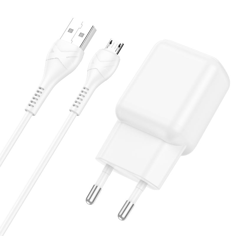 Сетевой адаптер HOCO C96A (2.1A) single port charger set с кабелем Micro, белый