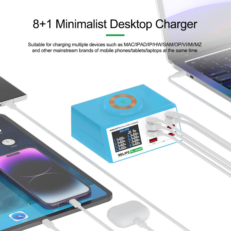 Источник питания RELIFE RL-309AW (6 портов USB + 2 Type-C + беспроводная зарядка)