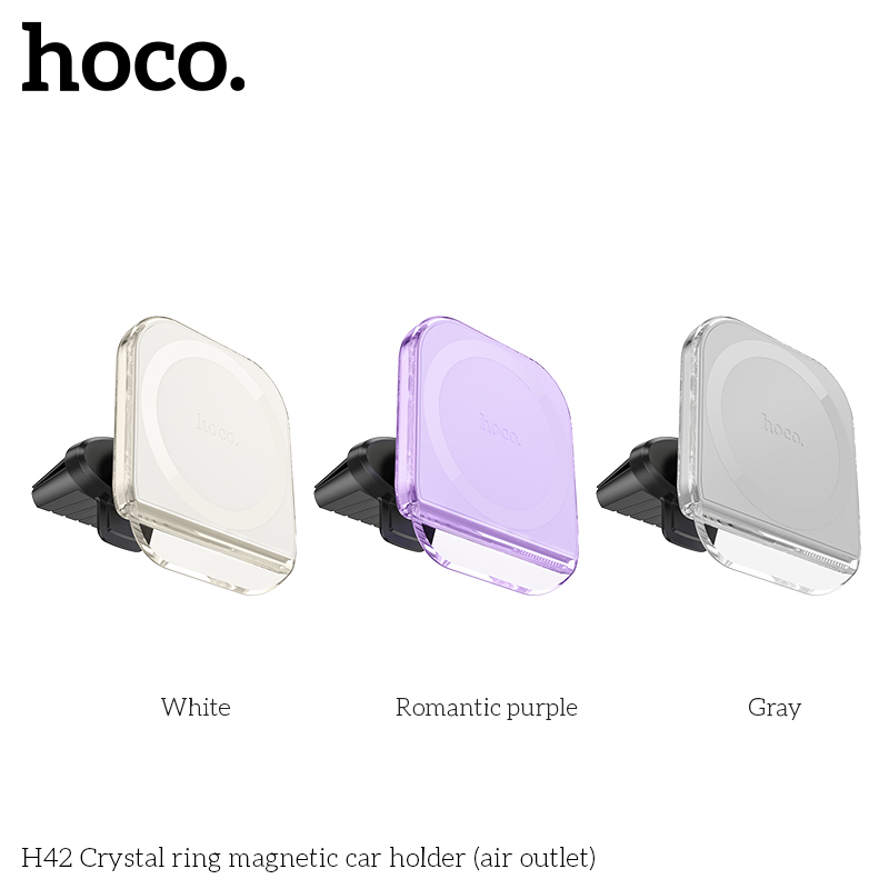 Держатель автомобильный HOCO H42 Crystal ring magnetic car holder (air outlet), серый