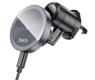 Держатель автомобильный с беспроводной зарядкой HOCO HW6 vision metal magnetic, черно-серый