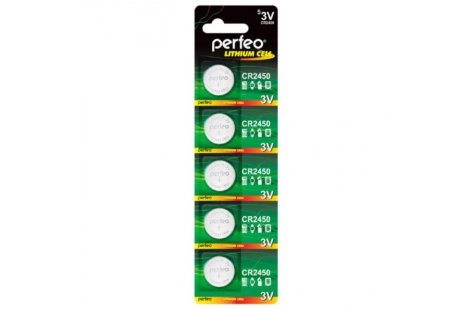 Батарейка Perfeo CR2450/5BL (3v, литиевая) упаковка 5 шт