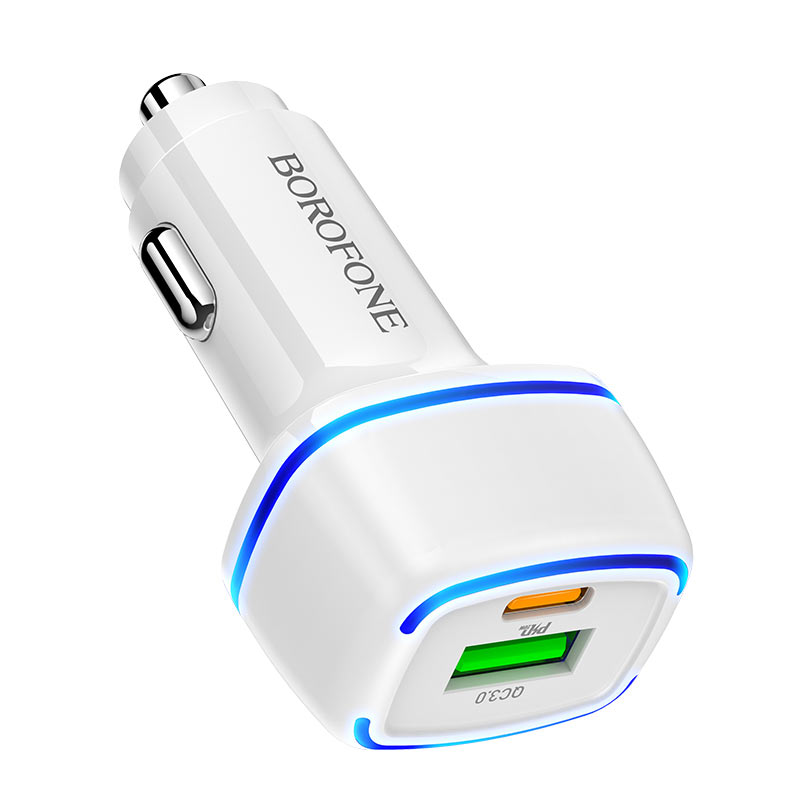 Автомобильный адаптер BOROFONE BZ14A Mercury dual port PD20W + QC3.0, белый