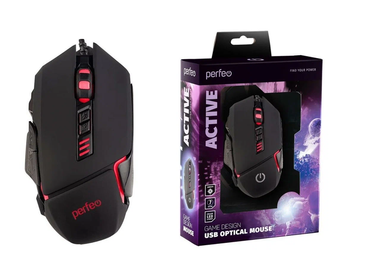 Мышь компьютерная проводная Perfeo (PF_B4889) ACTIVE GAME DESIGN с подсветкой, черная