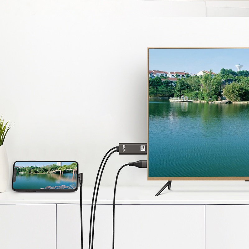 Адаптер-переходник Lightning to HDMI HOCO UA14 с доп питанием 1,8 метра, серый