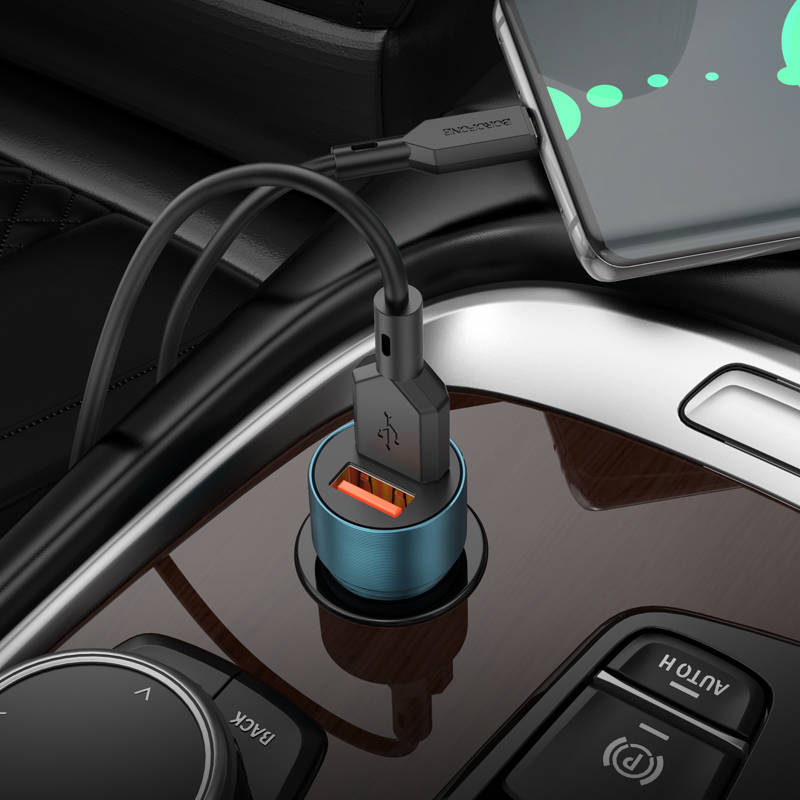 Автомобильный адаптер BOROFONE BZ19B  Wisdom 36W dual port QC3.0 car charger, синий