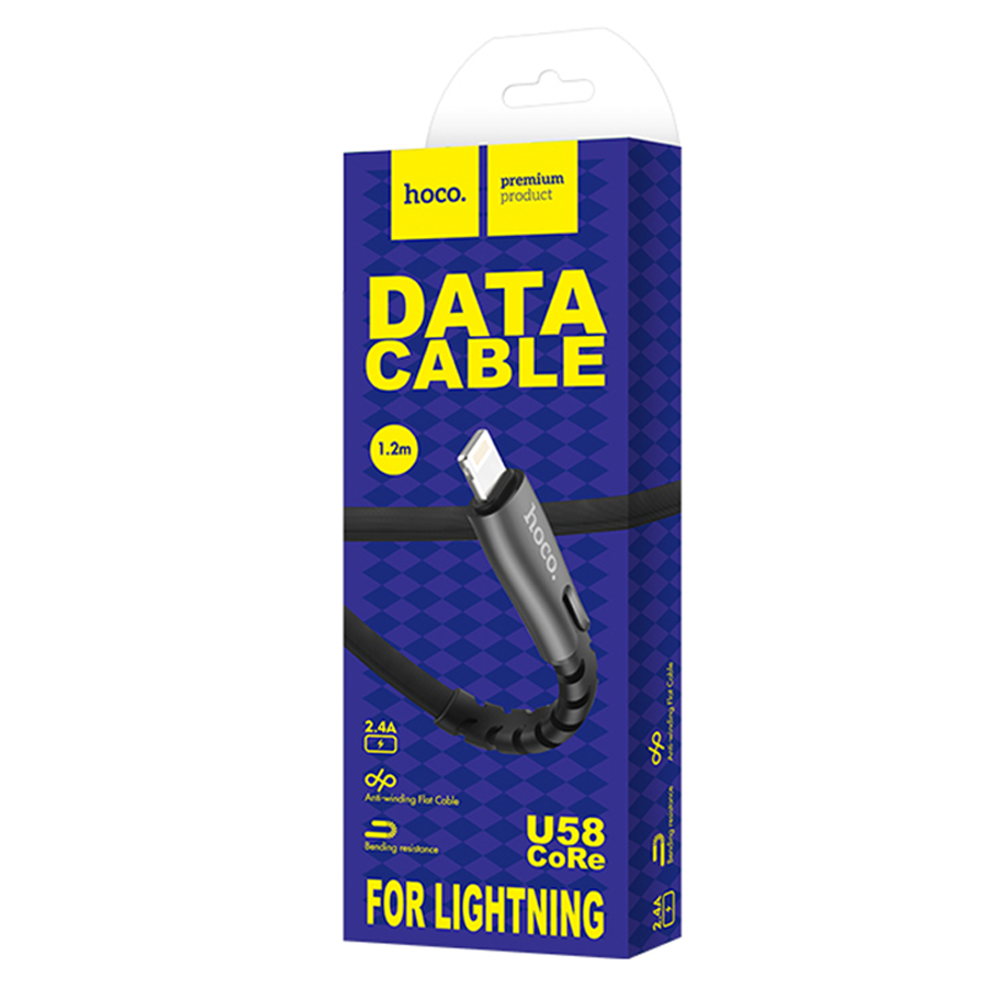 USB кабель Lightning HOCO U58 Core (100см. 2.4A), черный