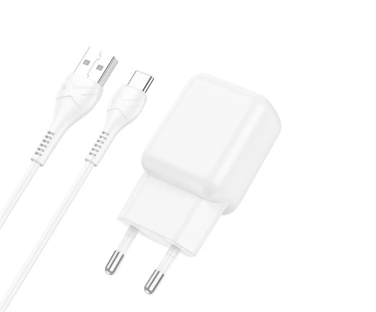 Сетевой адаптер HOCO C96A (2.1A) single port charger set с кабелем Type-C, белый