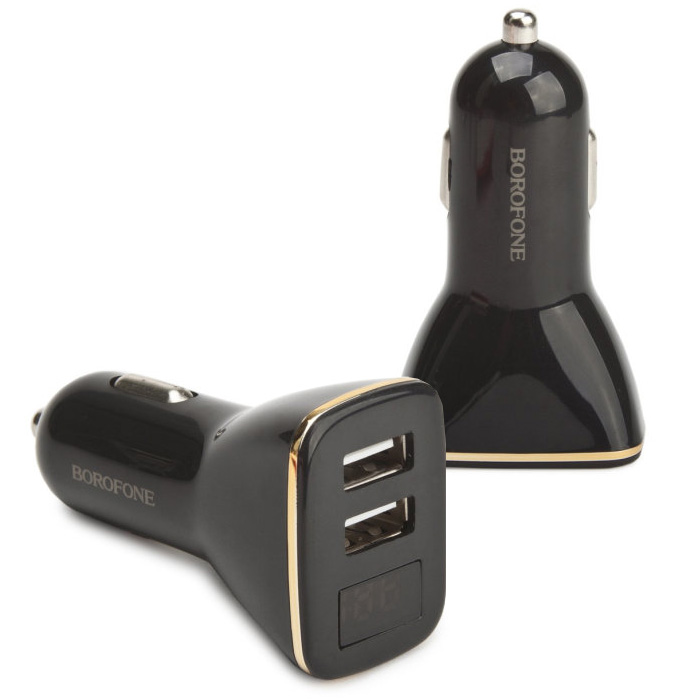 Автомобильный адаптер BOROFONE BZ11 2 USB (2100+2100) с дисплеем, черный