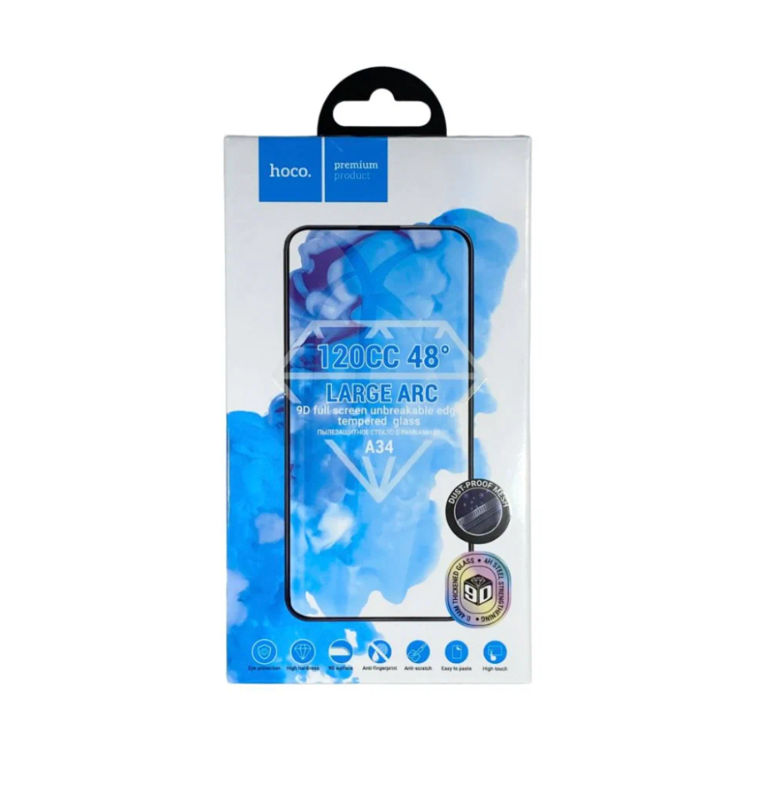 Защитное стекло iPhone 14 Pro HOCO A34 9D large arc dustproof glass for, черное