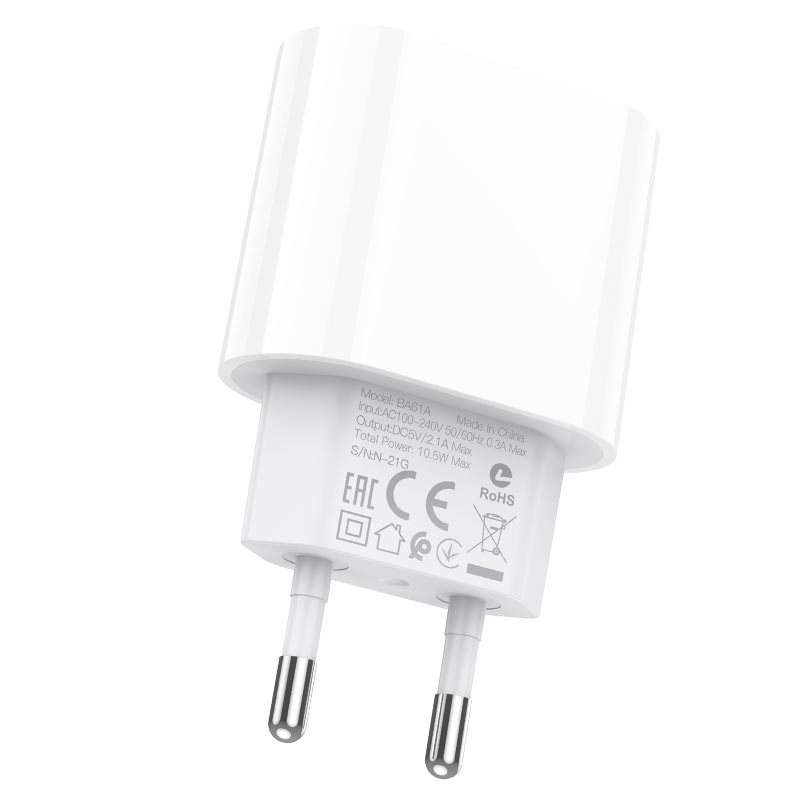 Сетевой адаптер BOROFONE BA61A Origin single Type-C charger, белый