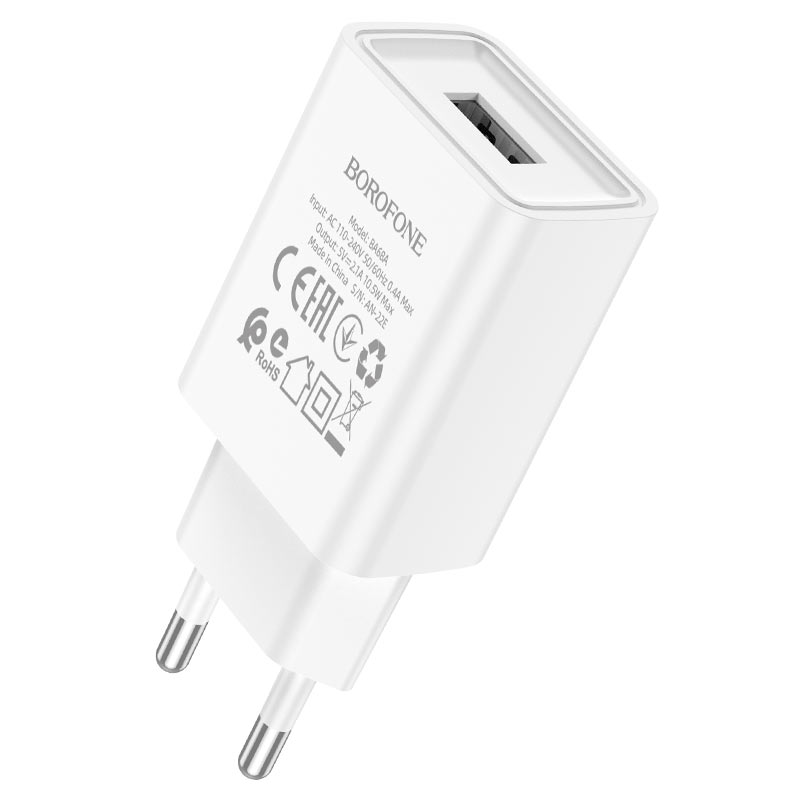 Сетевой адаптер BOROFONE BA68A Glacierl port charger (USB 2.1A), белый