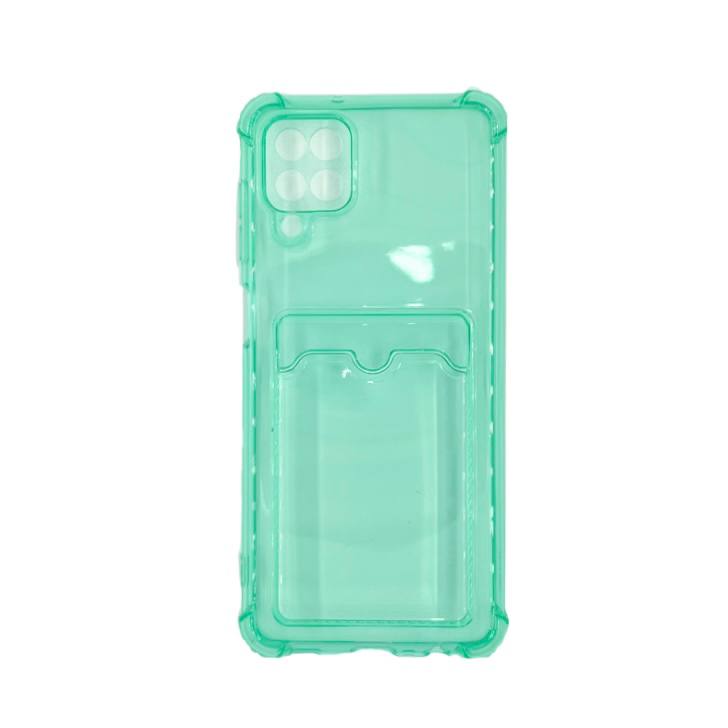 Чехол силиконовый противоударный с визитницей Samsung A12/ M12 прозрачный, зеленый