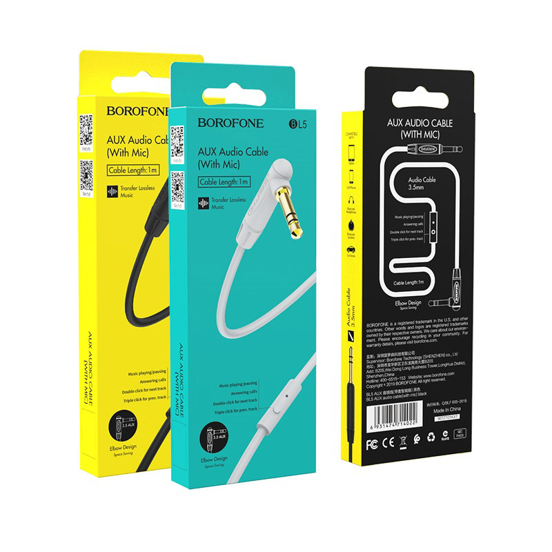 Кабель AUX джек 3,5 выход/3,5 выход BOROFONE BL5 (100см), серый