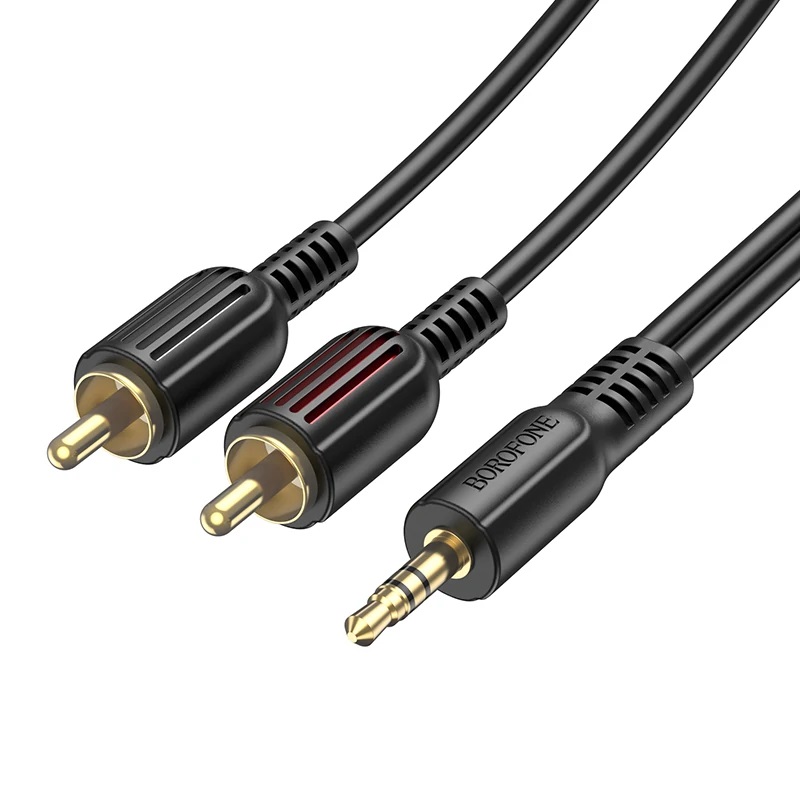 Кабель AUX джек 3,5 выход/2 RCA выход BOROFONE BL11 (150см) удлинитель, черный