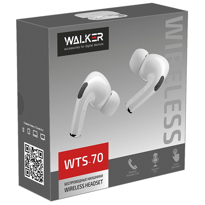 Беспроводные наушники WALKER WTS-70, Bluetooth, белые