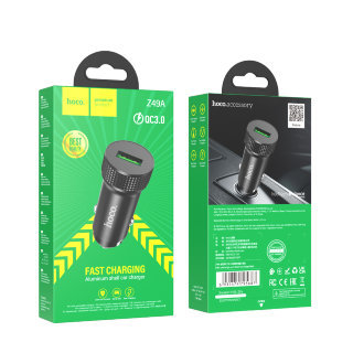 Автомобильный адаптер HOCO Z49A Level single port QC3.0 USB/5V/3A, черный
