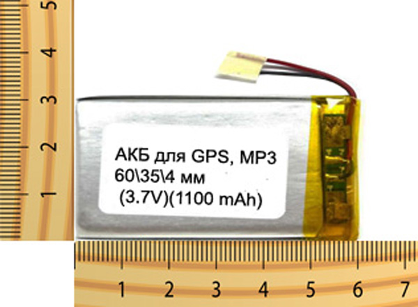 АКБ универсальная на проводах 60/ 35/ 4 мм (3.7V, 1100 mAh)