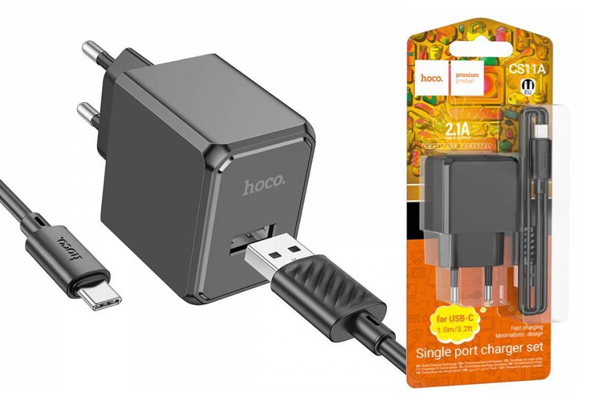 Сетевой адаптер HOCO CS11A 2100mAh с кабелем Type-C, черный