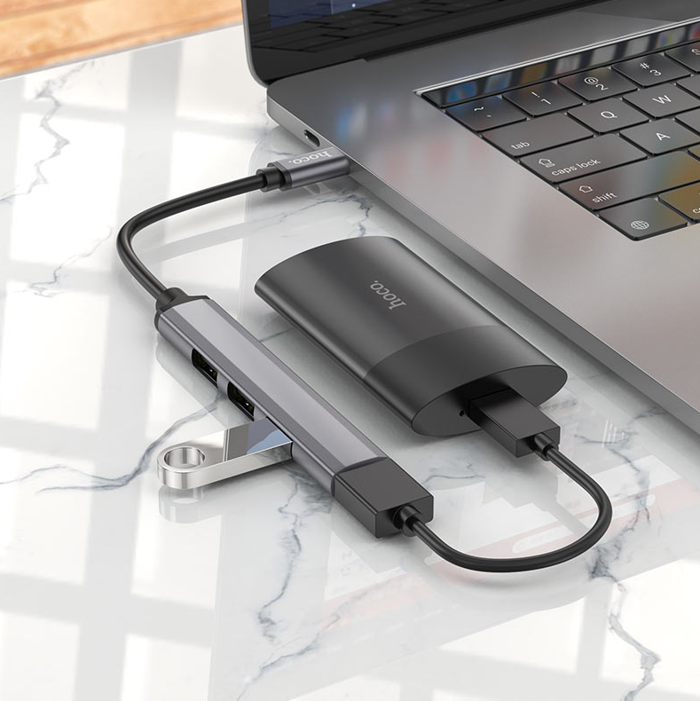 HUB-USB HOCO HB26 4 d 1 (Type-C to USB3.0+ USB2.0 3*) серый