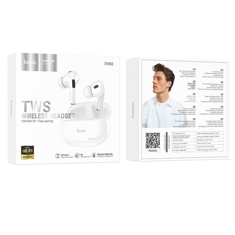 Беспроводные наушники HOCO EW60 Plus Bluetooth Norman true wireless BT headset, белые