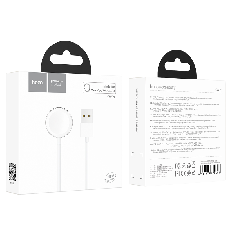 Зарядное устройство HOCO CW39 iWatch wireless charger для Apple Watch разъем USB, белый